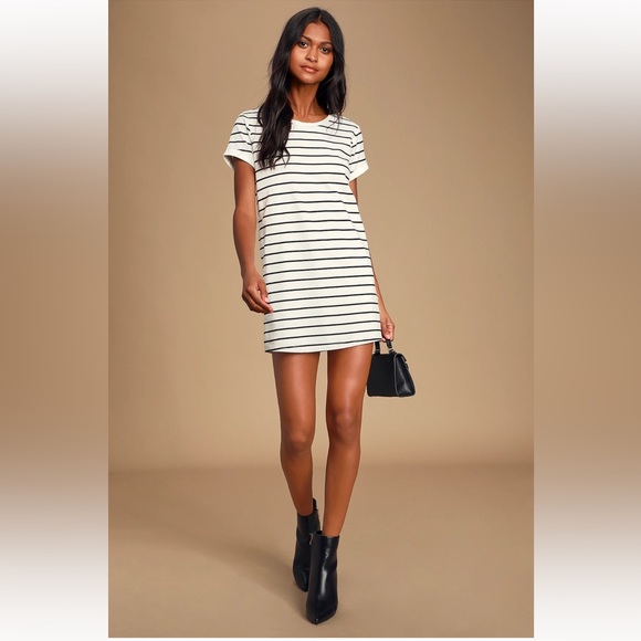 Lulus Dresses & Skirts - Lulus‎ Cafe Society Black and Cream Striped Shirt Dress